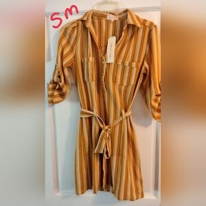 Urban Girl Nites Mustard Striped Long Sleeve Dress